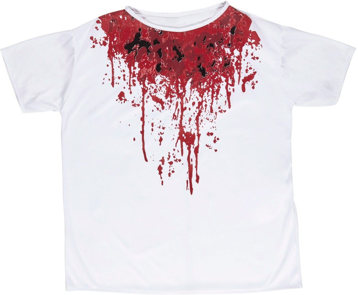 Zombie Kostuum | Hals Doorgesneden Bloederig T-Shirt Jongen | Medium | Halloween | Verkleedkleding